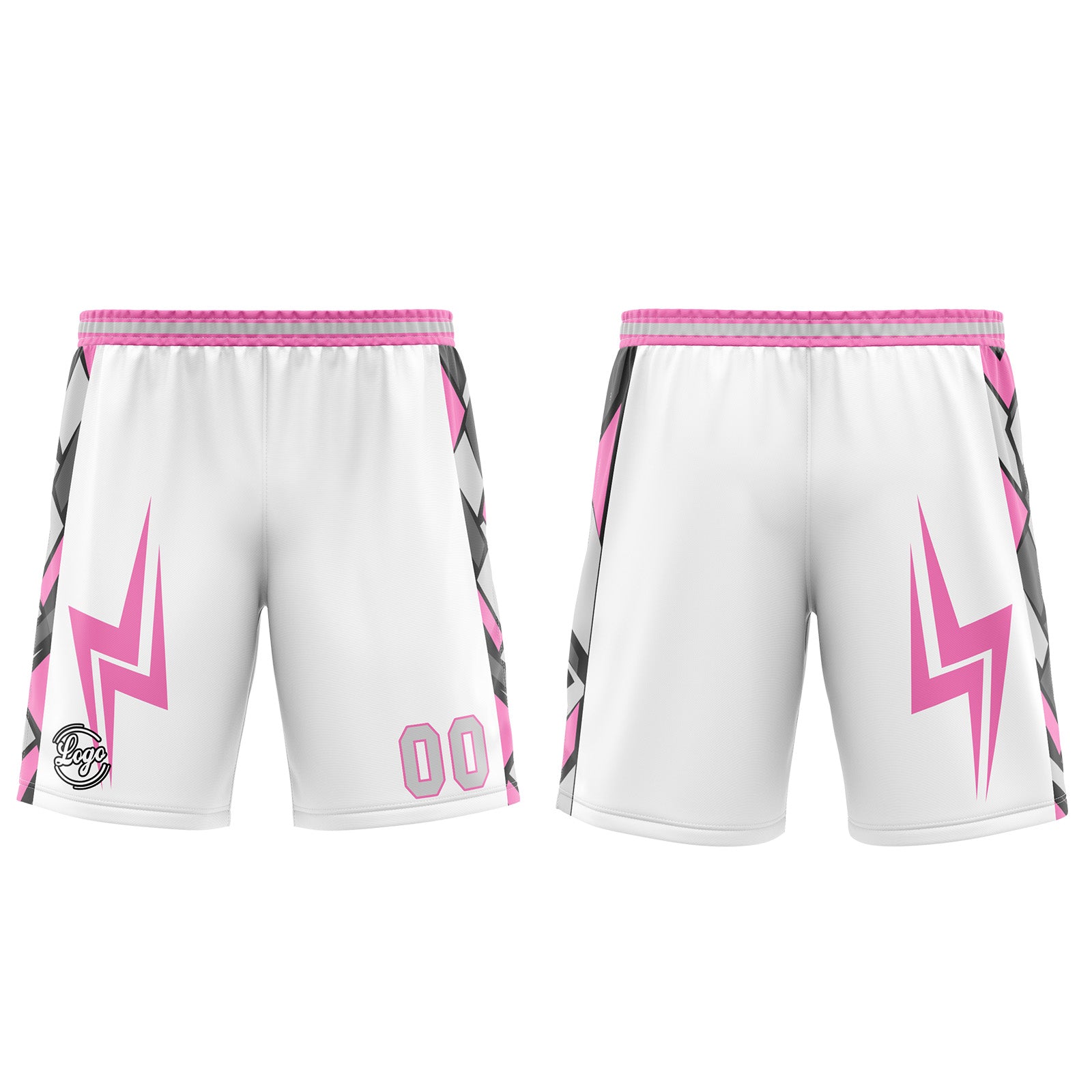 Uniforme de baloncesto personalizado en blanco-gris y rosa con tu logotipo-nombre y número impresos