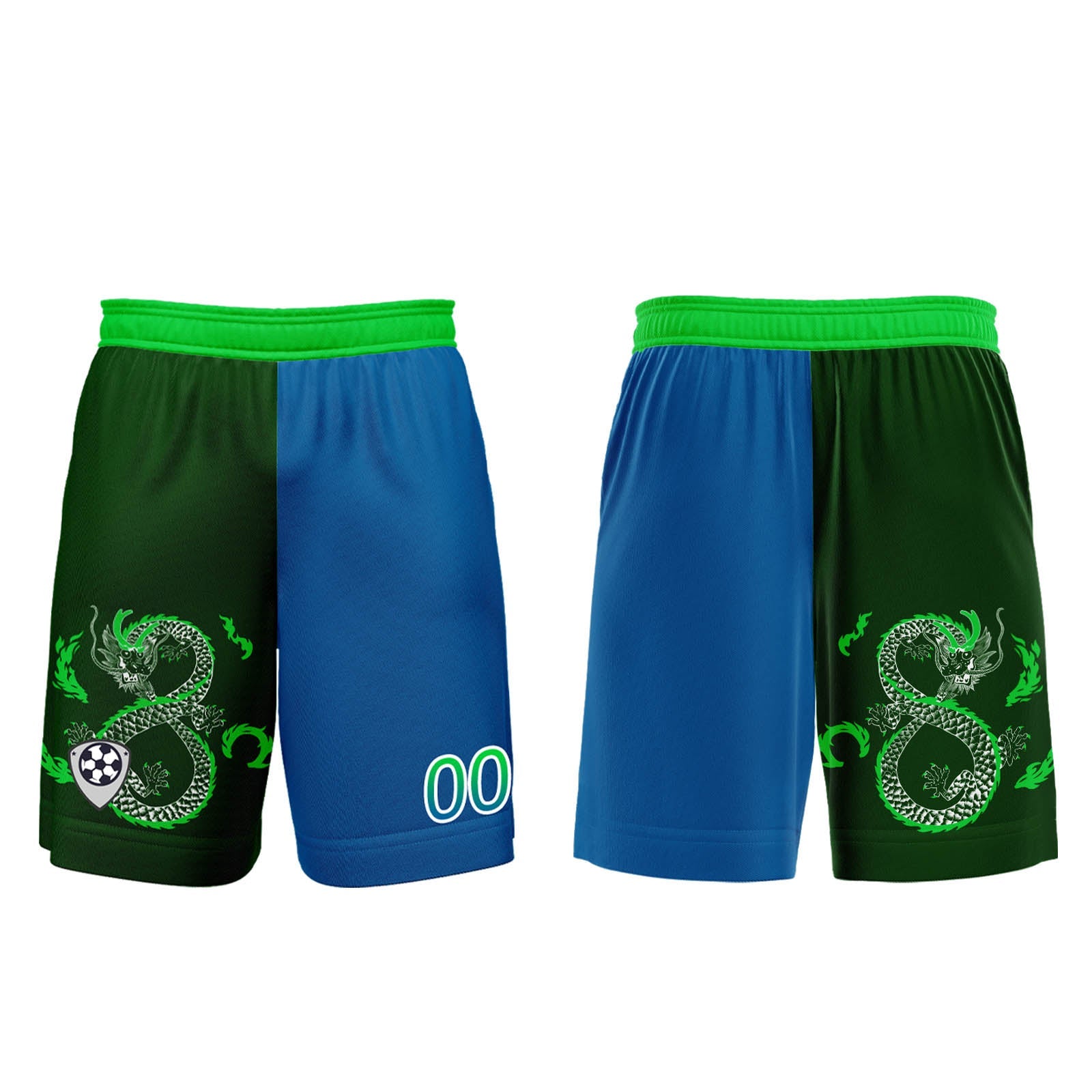 Conjunto personalizado de camiseta de uniforme azul y verde para niños y adultos