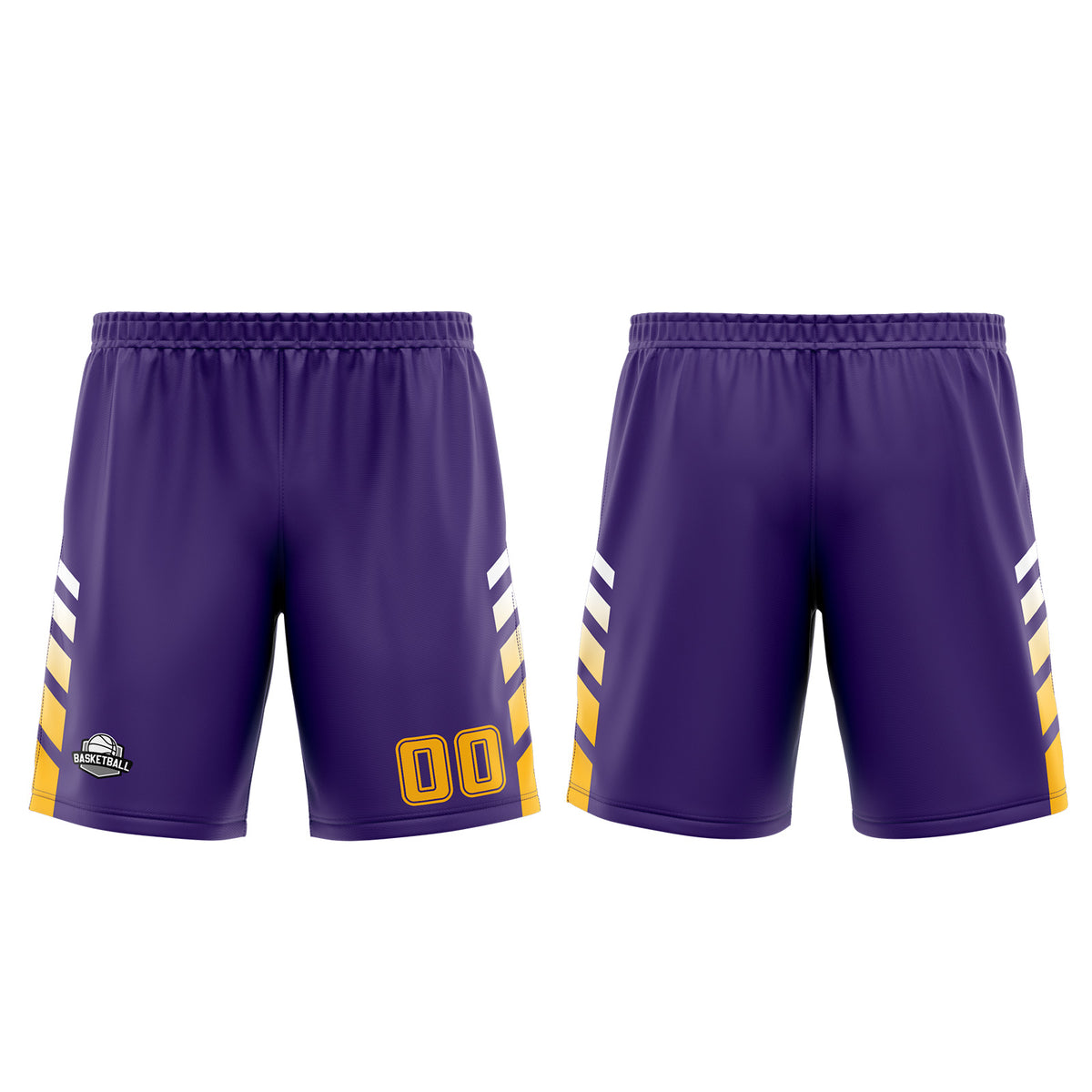 Uniforme de baloncesto personalizado en color morado y amarillo con tu logotipo-nombre y número impresos