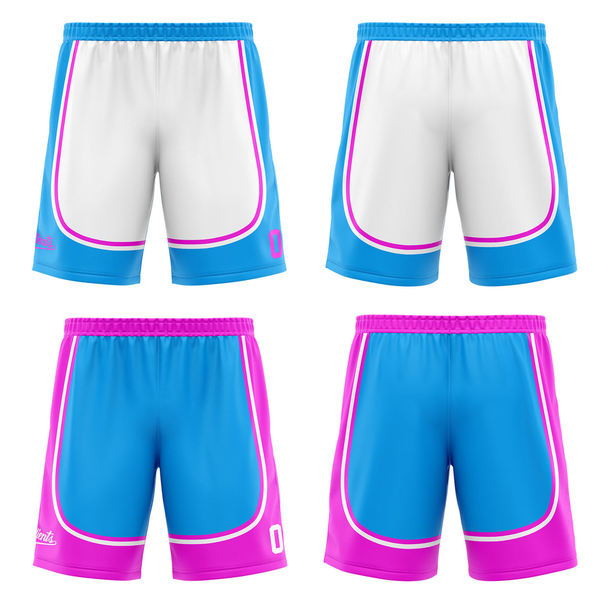 Traje de baloncesto reversible azul claro y rosa personalizado para adultos y niños