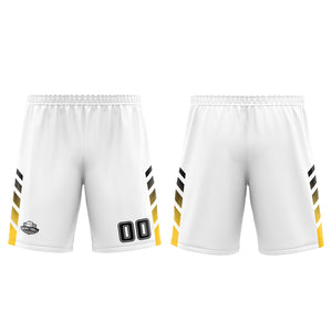 Uniforme de baloncesto personalizado blanco y amarillo con tu logotipo-nombre y número impresos