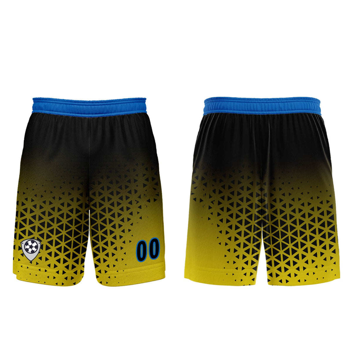 Conjunto personalizado de camiseta y uniforme amarillo y azul para niños y adultos