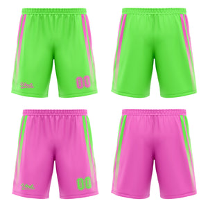 Traje de baloncesto reversible verde y rosa personalizado para adultos y niños