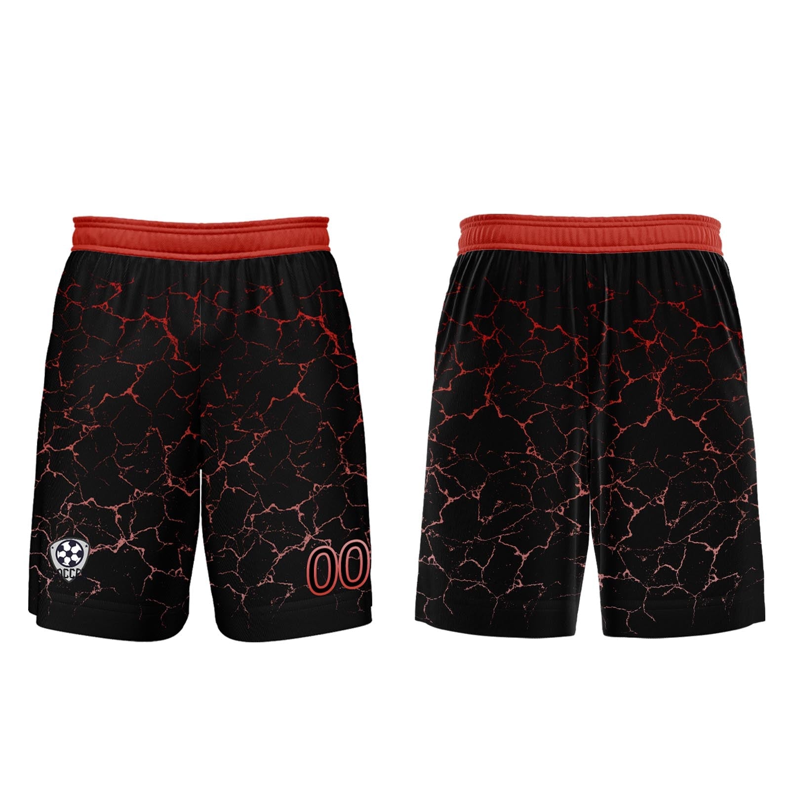 Conjunto personalizado de camiseta de fútbol negra y roja para niños y adultos