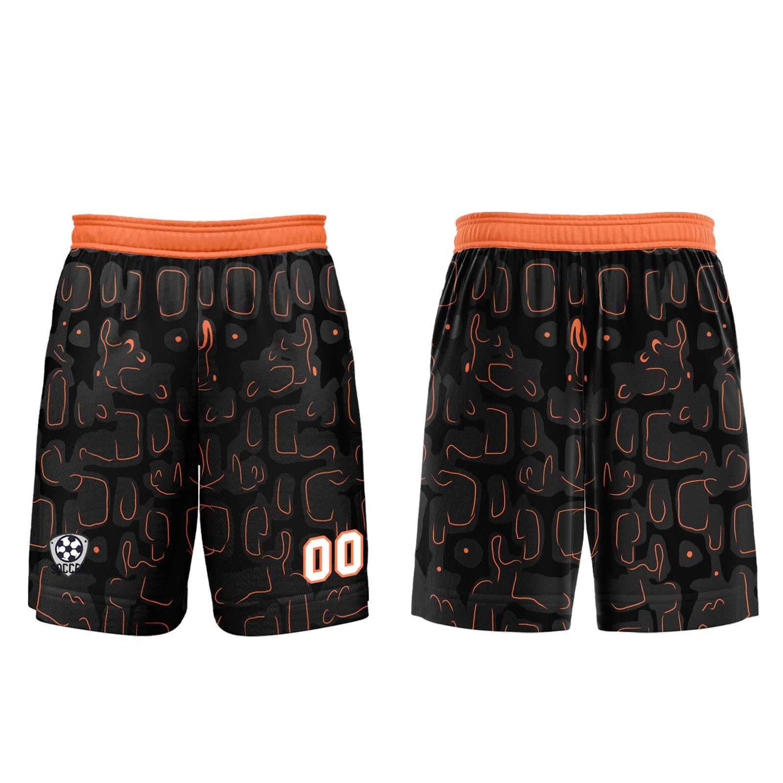Conjunto personalizado de camiseta de fútbol negra y naranja para niños y adultos