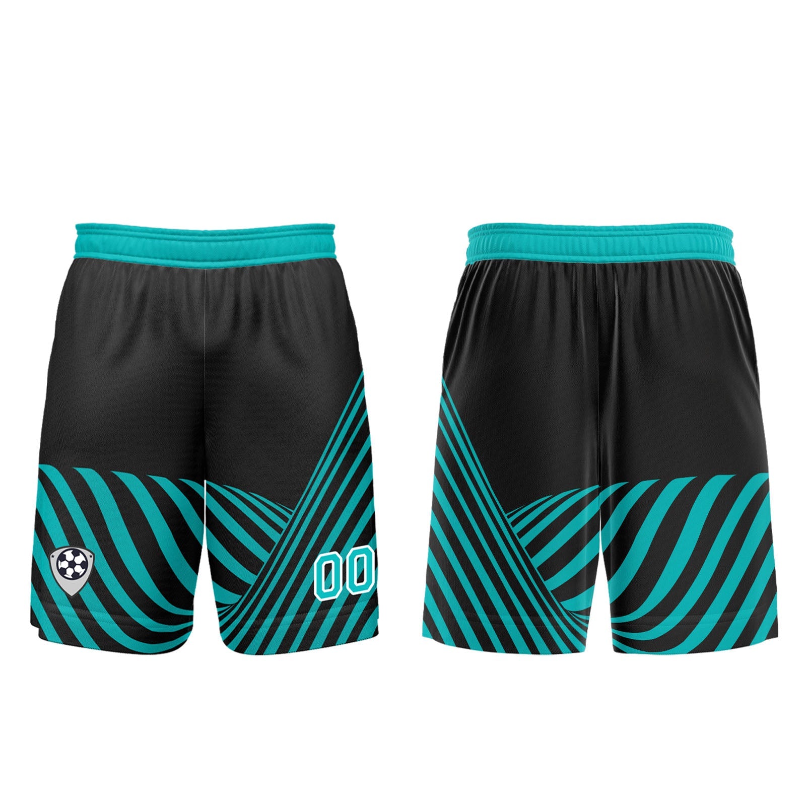 Conjunto personalizado de camiseta de uniforme negra y verde azulada para niños y adultos