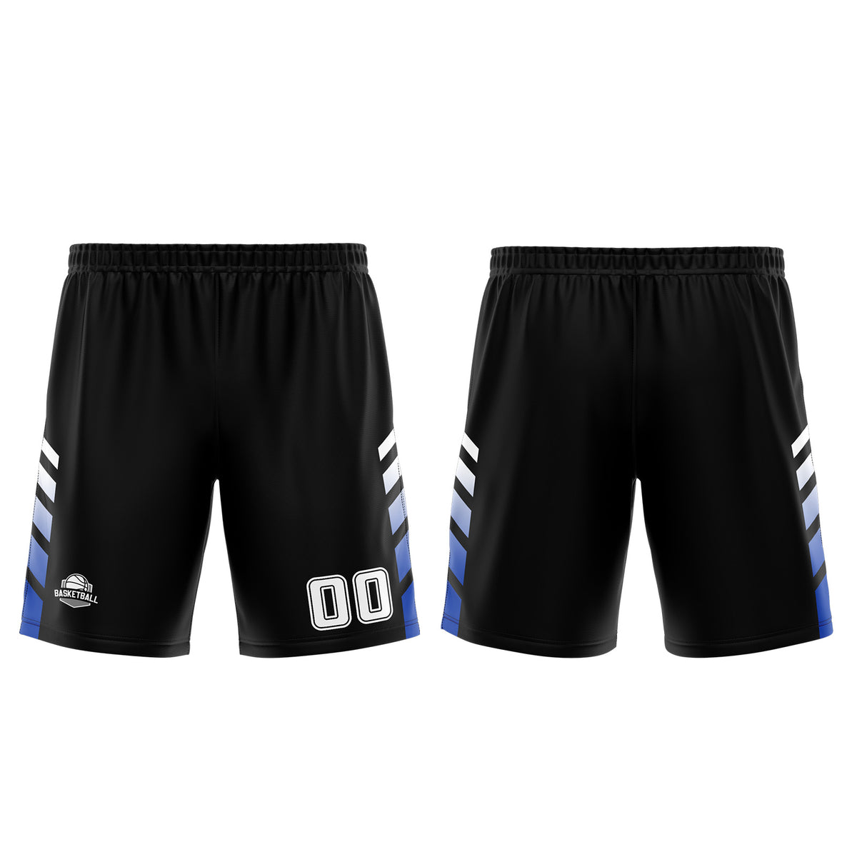 Uniforme de baloncesto personalizado en negro y azul con tu logotipo-nombre y número impresos