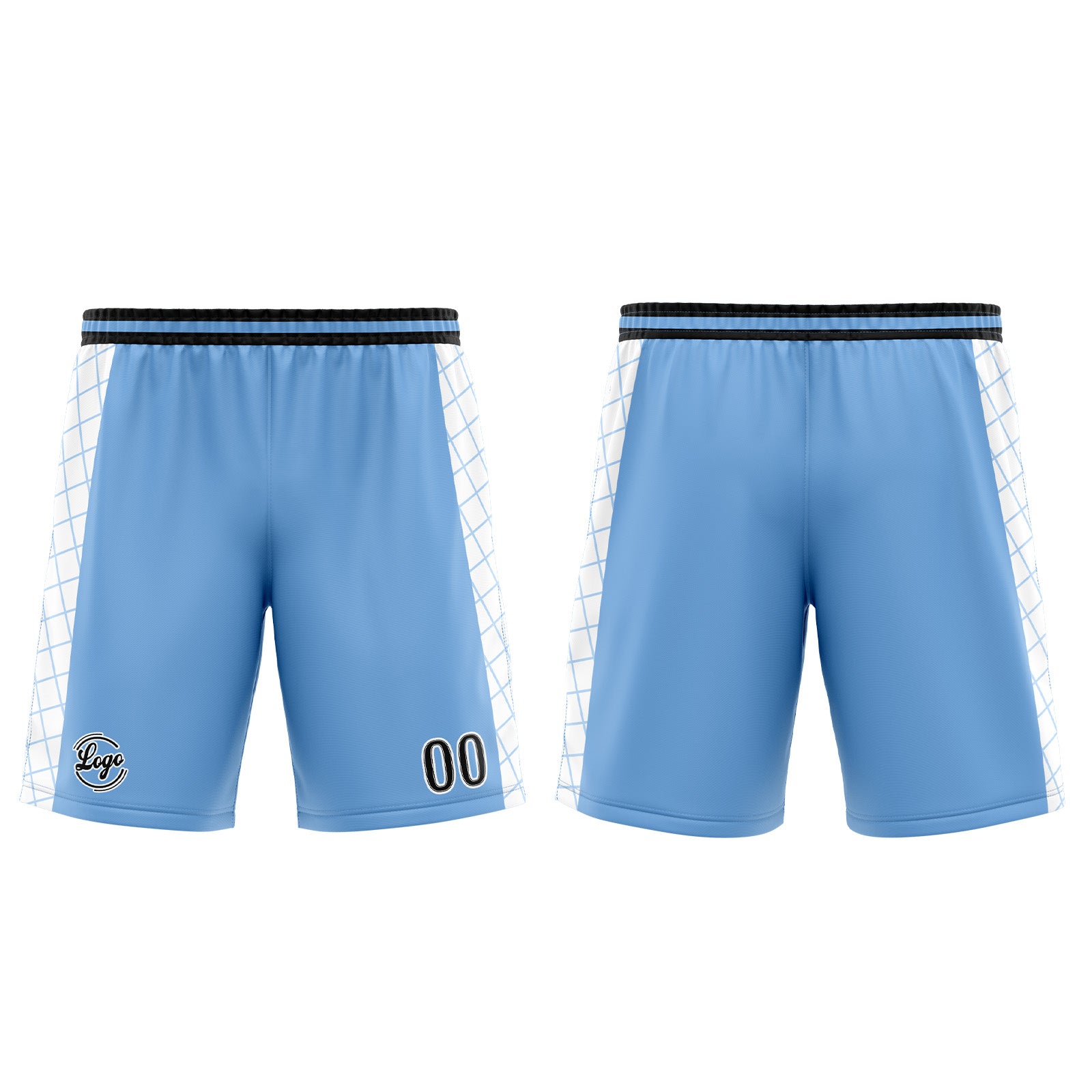 Uniforme de baloncesto personalizado azul claro y negro con tu logotipo-nombre y número impresos