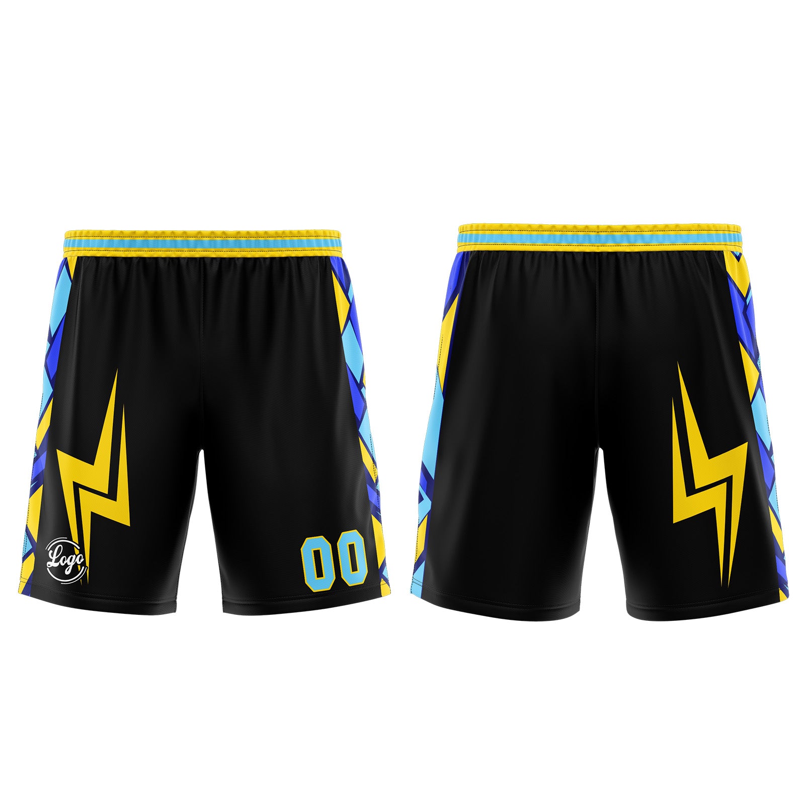 Uniforme de baloncesto personalizado en negro-azul y amarillo con tu logotipo-nombre y número impresos