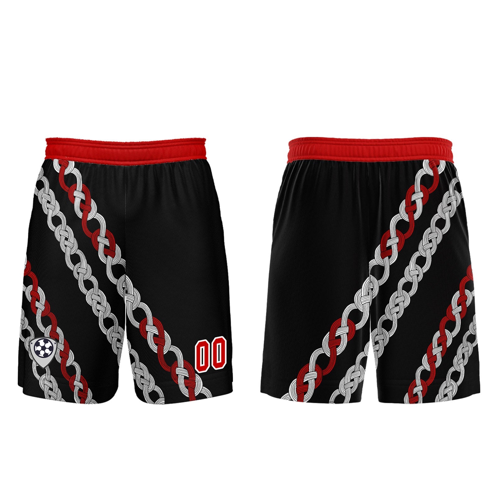 Conjunto personalizado de camiseta de uniforme negra y roja para niños y adultos