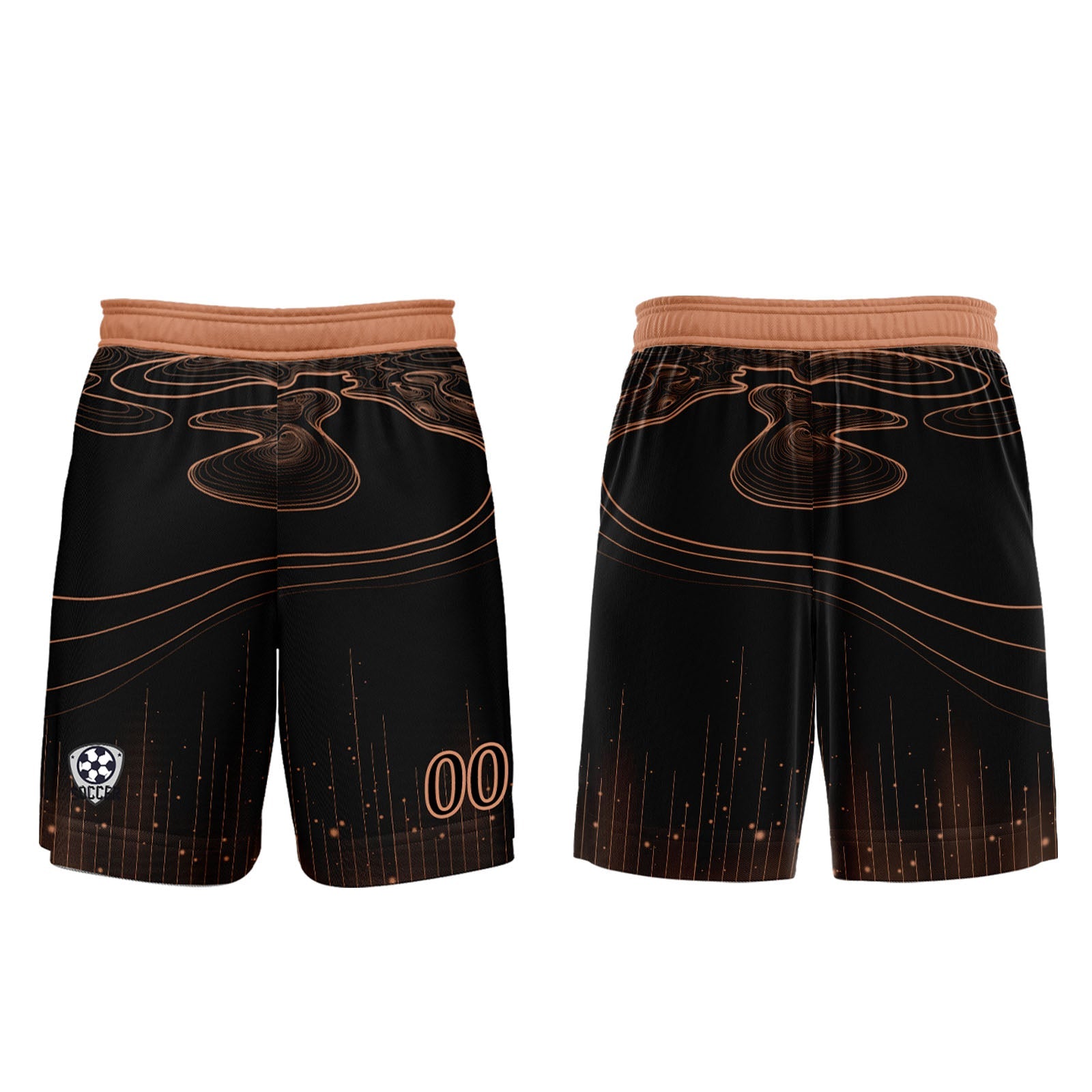 Conjunto personalizado de camiseta de fútbol negra y naranja para niños y adultos