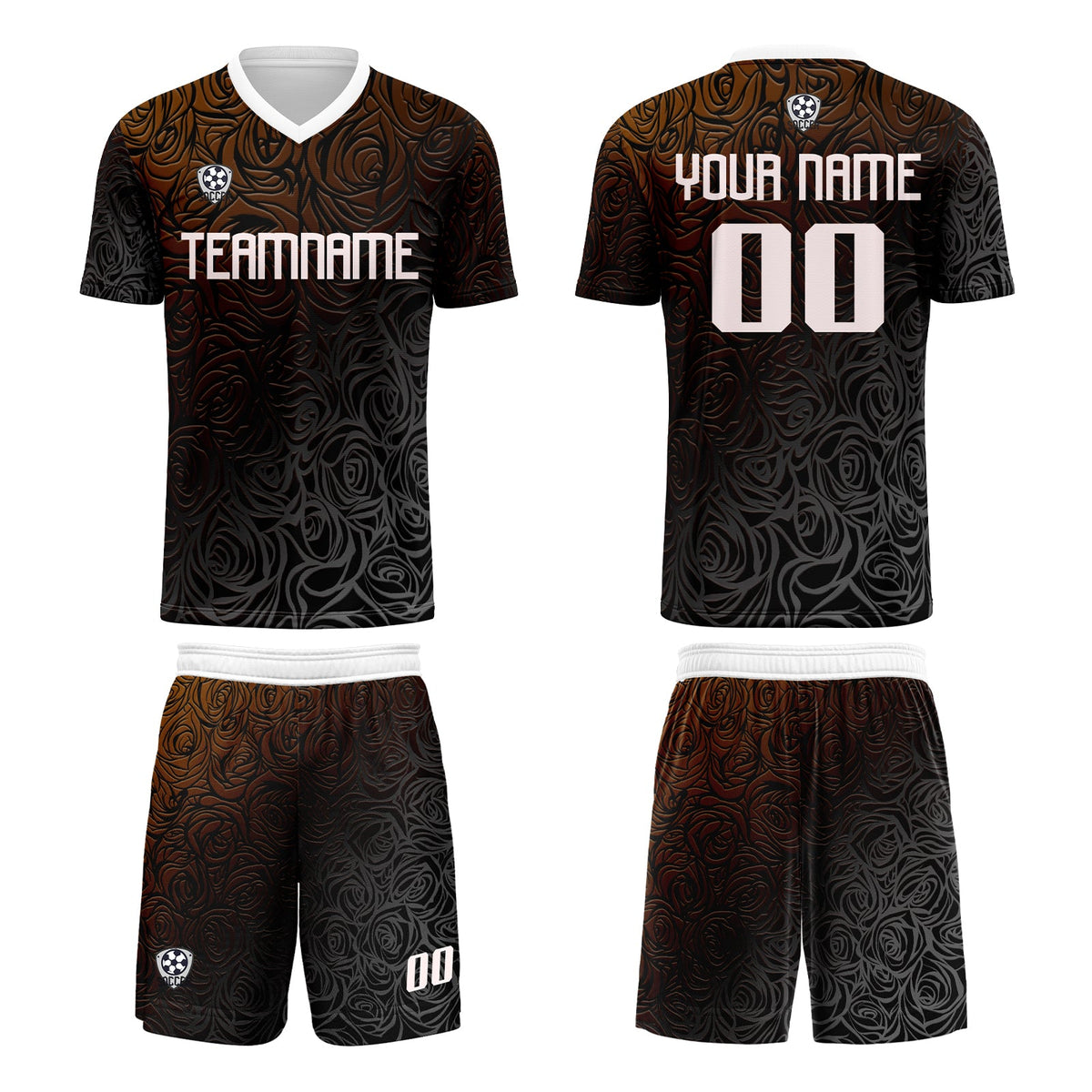 Conjunto personalizado de camiseta de uniforme marrón y plateado para niños y adultos