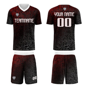 Conjunto personalizado de camiseta de uniforme rojo y plateado para niños y adultos