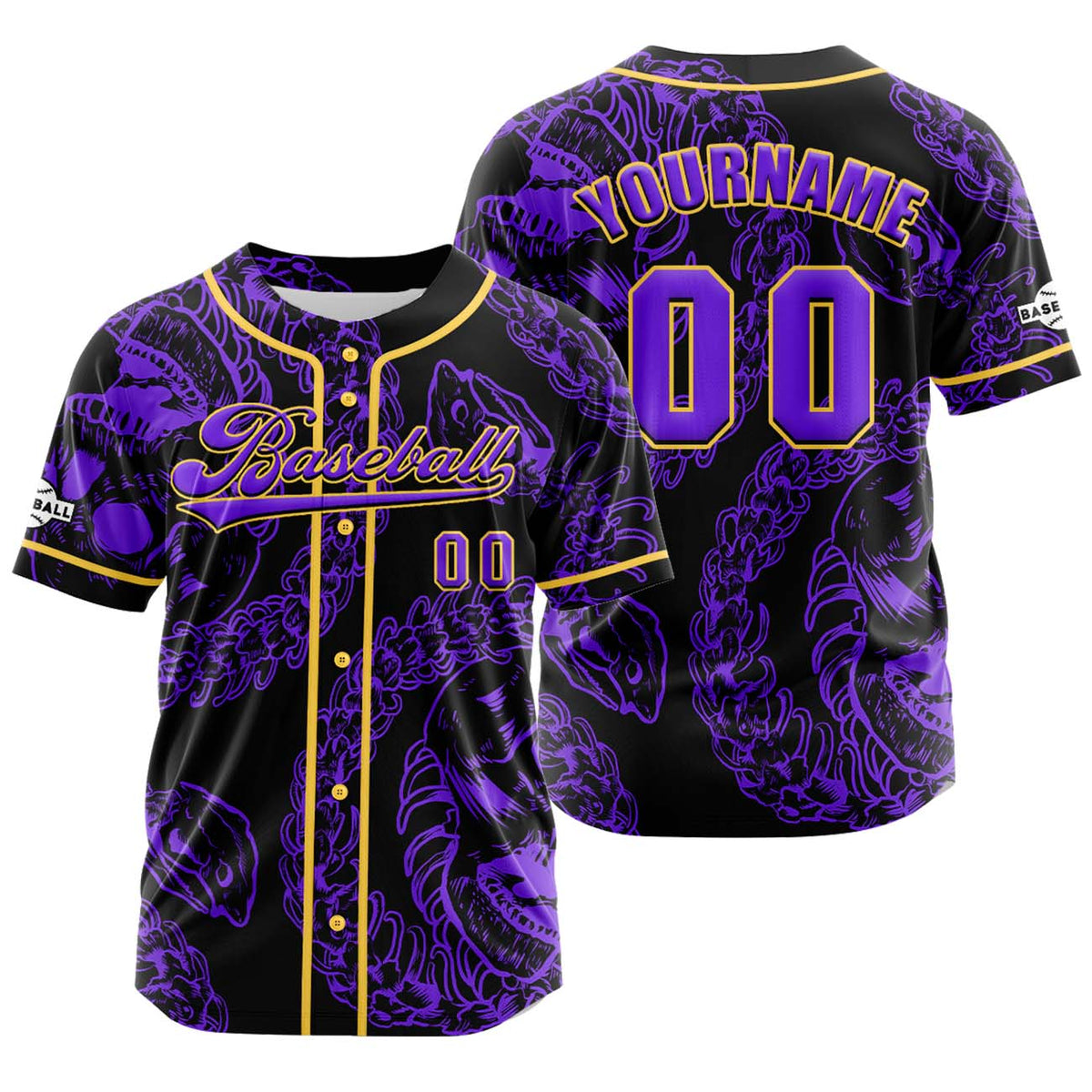 Camiseta de béisbol morada personalizada con botones para hombre mujer adulto y joven Estampado de nombre número y logotipo