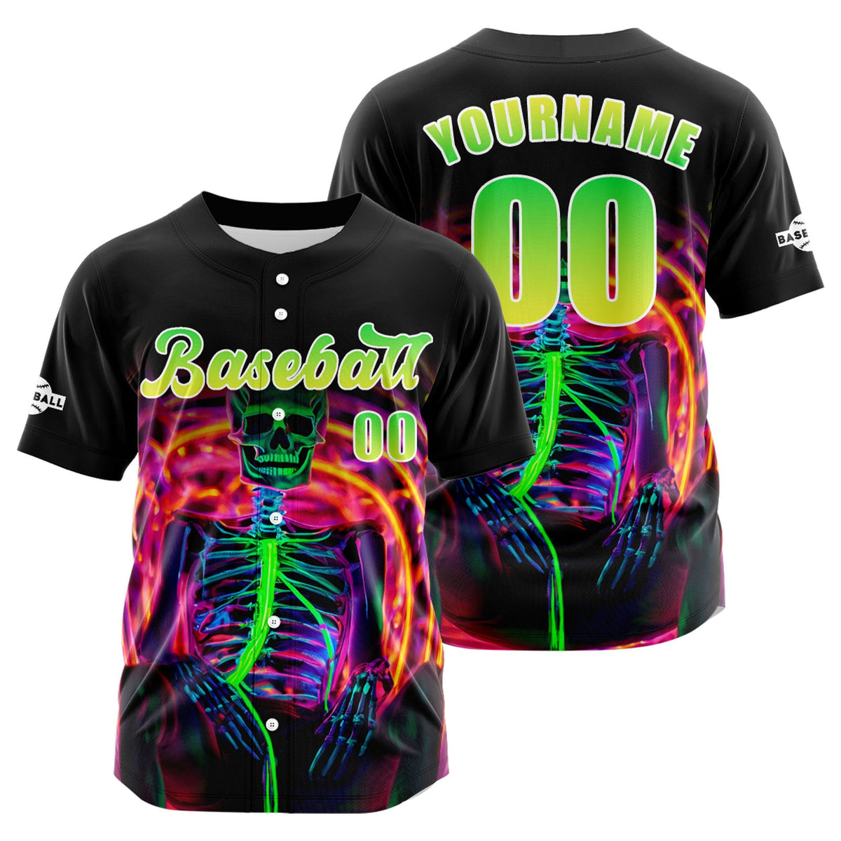 Camiseta de béisbol personalizada negra y verde con botones para hombre mujer adulto y joven Estampado de nombre número y logotipo