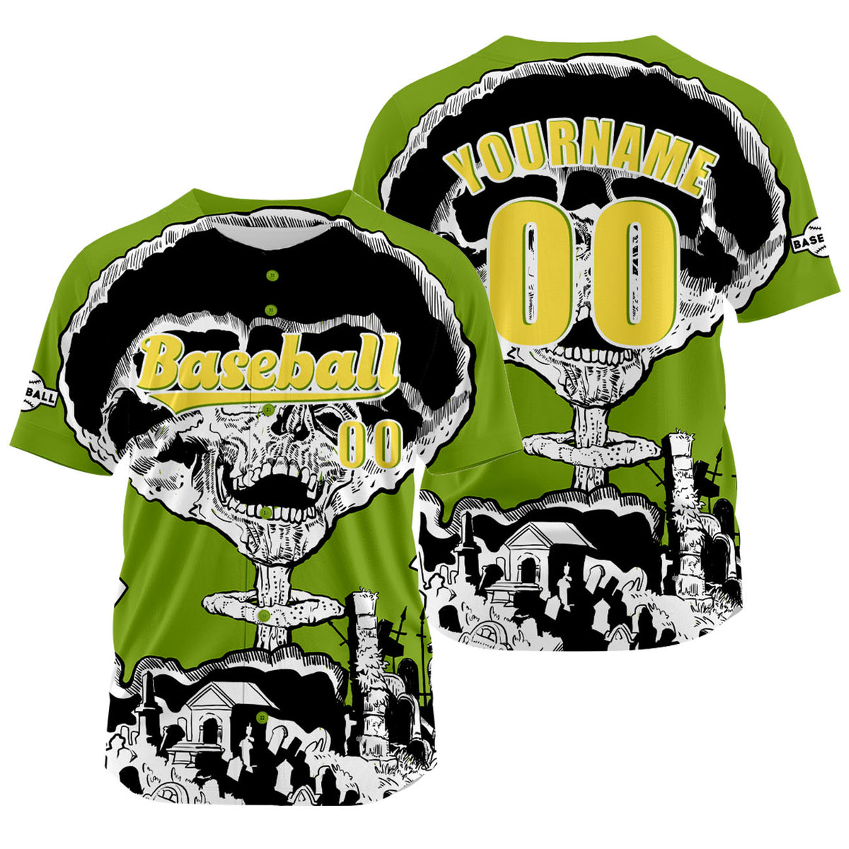 Camiseta de béisbol verde personalizada con nombre número y logotipo personalizados