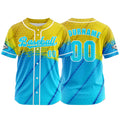 Camiseta de béisbol personalizada amarilla y azul con botones para hombre mujer adulto y joven Estampado de nombre número y logotipo