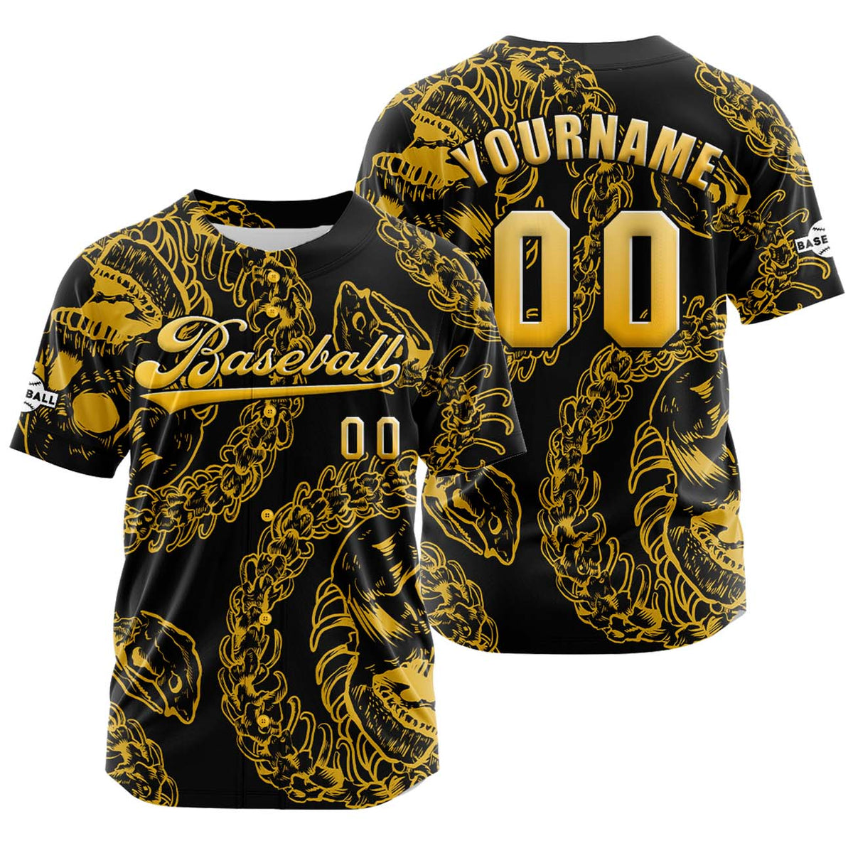 Camiseta de béisbol amarilla personalizada con botones para hombre mujer adulto y joven Estampado de nombre número y logotipo