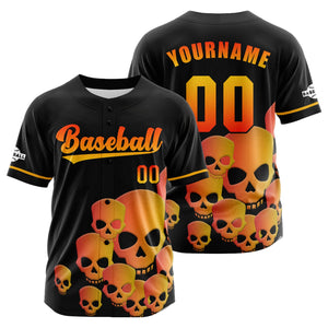 Camiseta de béisbol personalizada negra y naranja con botones para hombre mujer adulto y joven Estampado de nombre número y logotipo