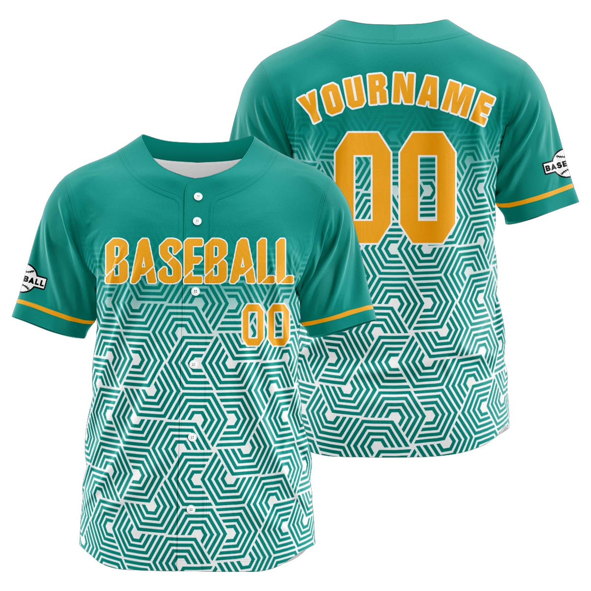 Camiseta de béisbol personalizada verde y amarilla con botones para hombre mujer adulto y joven Estampado de nombre número y logotipo