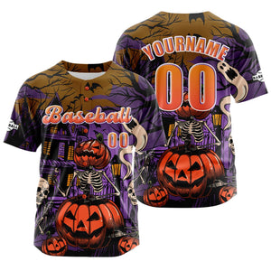 Camiseta de béisbol personalizada de color morado y naranja con botones para hombre mujer adulto y joven Estampado de nombre número y logotipo