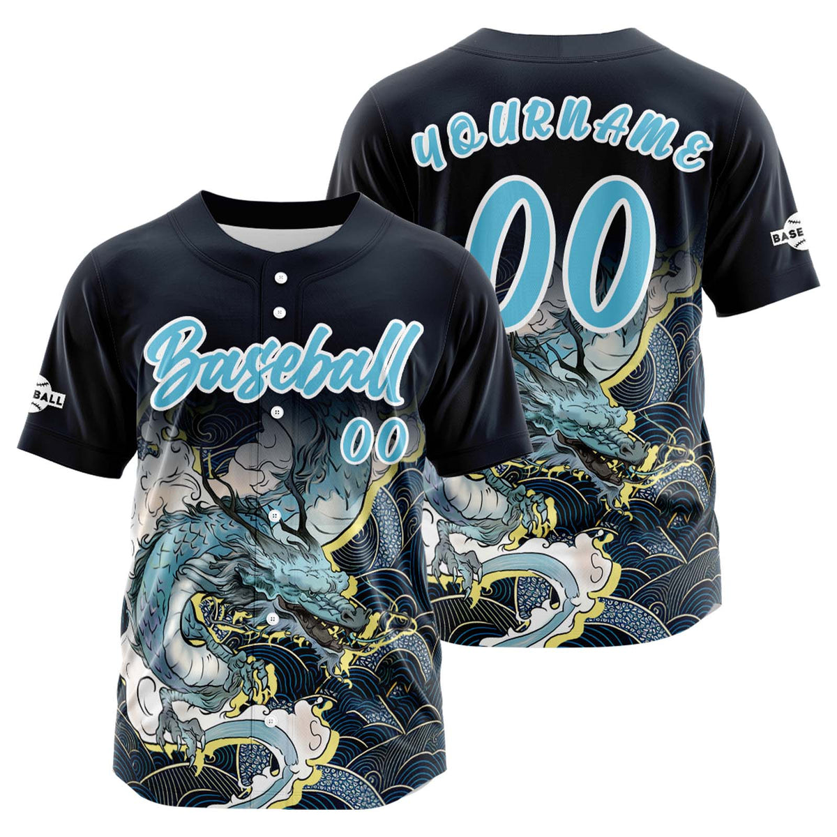Camiseta de béisbol azul oscuro personalizada con botones para hombre mujer adulto y joven Nombre número y logotipo impresos