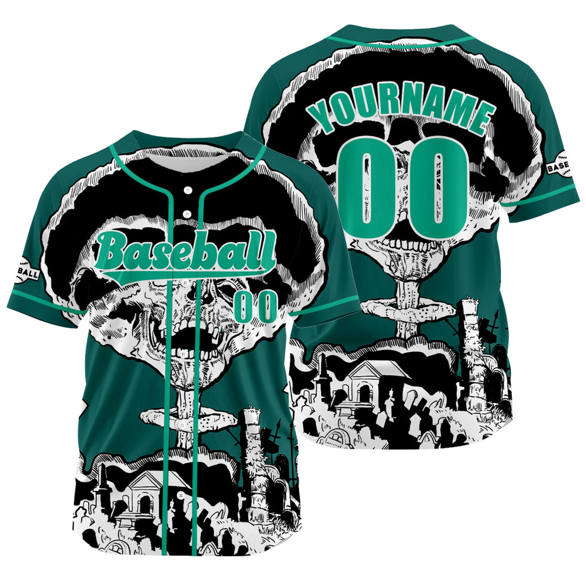 Camiseta de béisbol verde oscuro personalizada con nombre número y logotipo personalizados