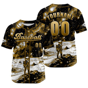 Camiseta de béisbol personalizada en color amarillo tierra con nombre número y logotipo personalizados