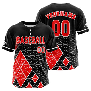 Camiseta de béisbol personalizada negra y roja con botones para hombre mujer adulto y joven Nombre número y logotipo impresos