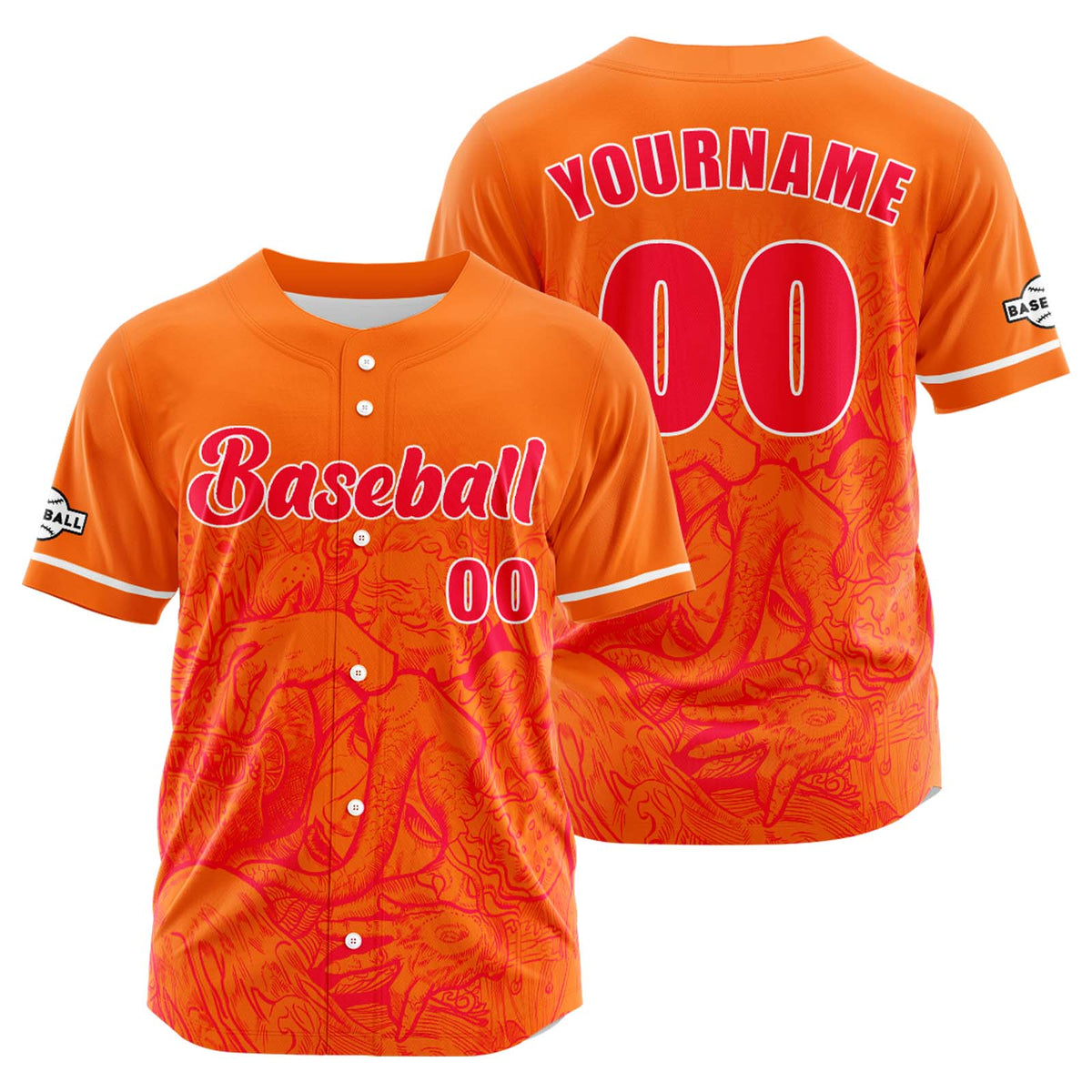 Camiseta de béisbol naranja personalizada con botones para hombre mujer adulto y joven Nombre número y logotipo impresos