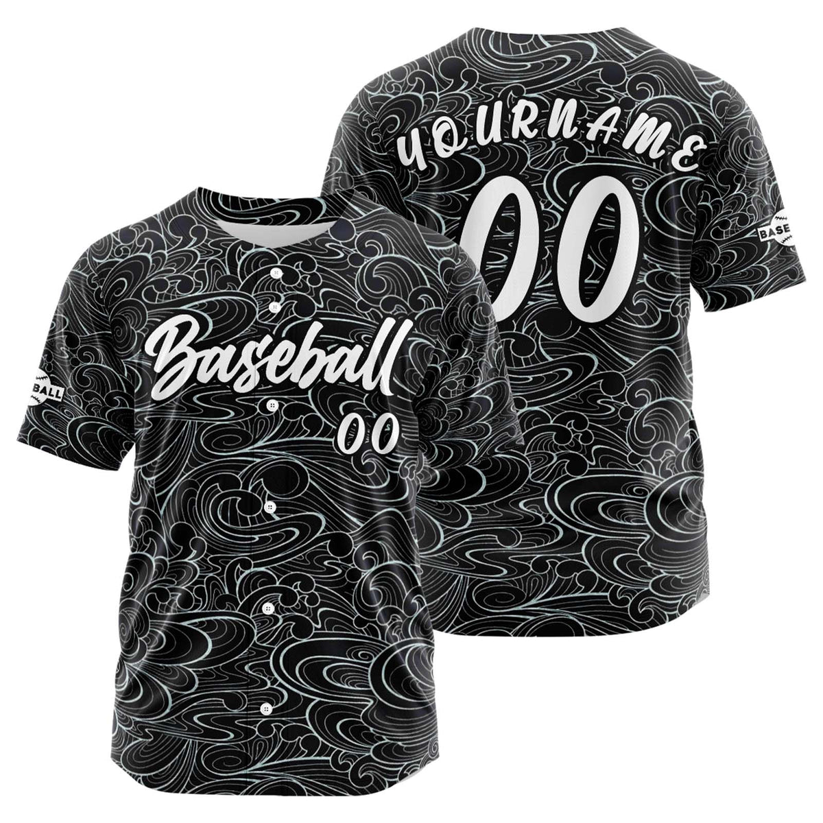 Camiseta de béisbol negra personalizada con botones para hombre mujer adulto y joven Nombre número y logotipo impresos
