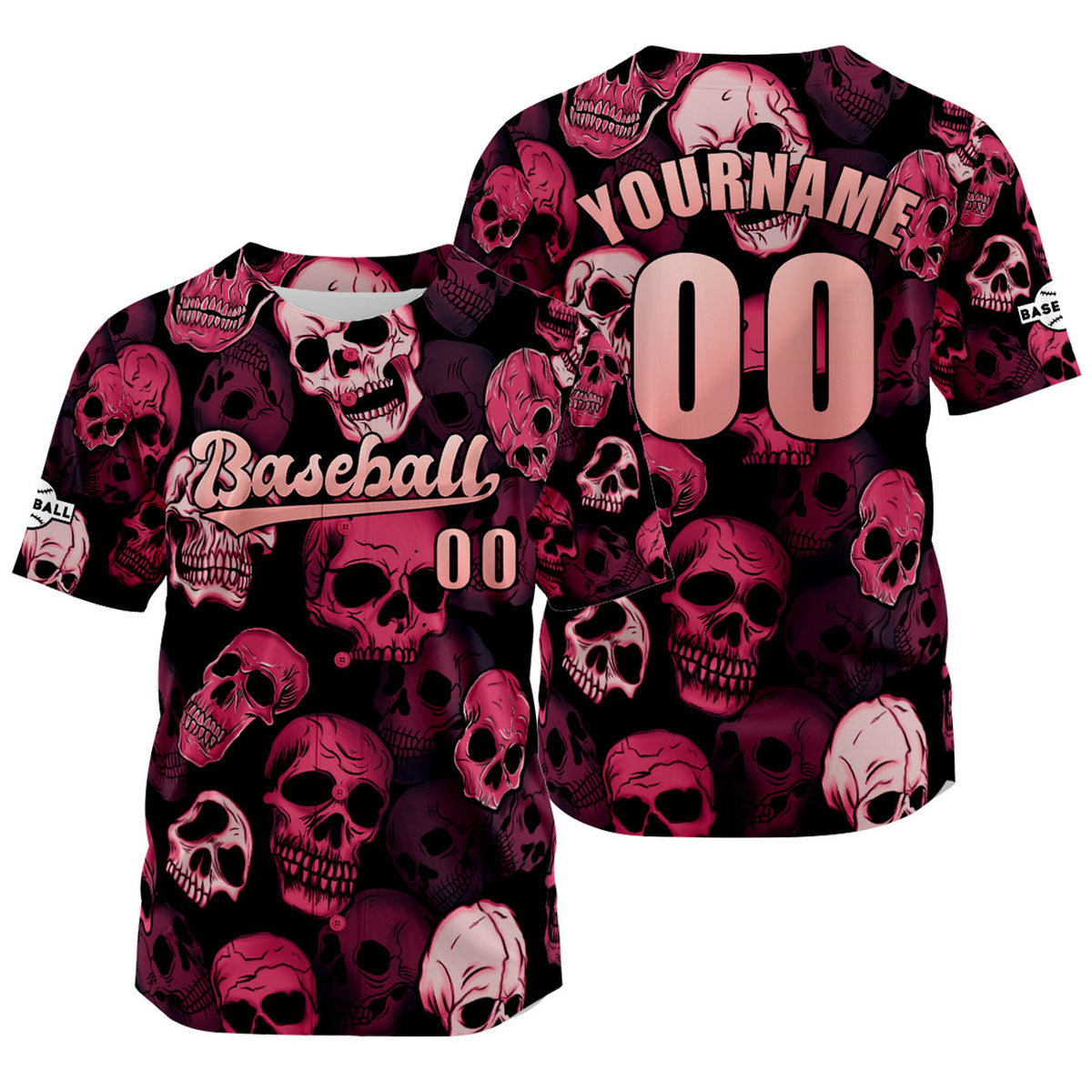 Camiseta de béisbol rosa personalizada con nombre número y logotipo personalizados