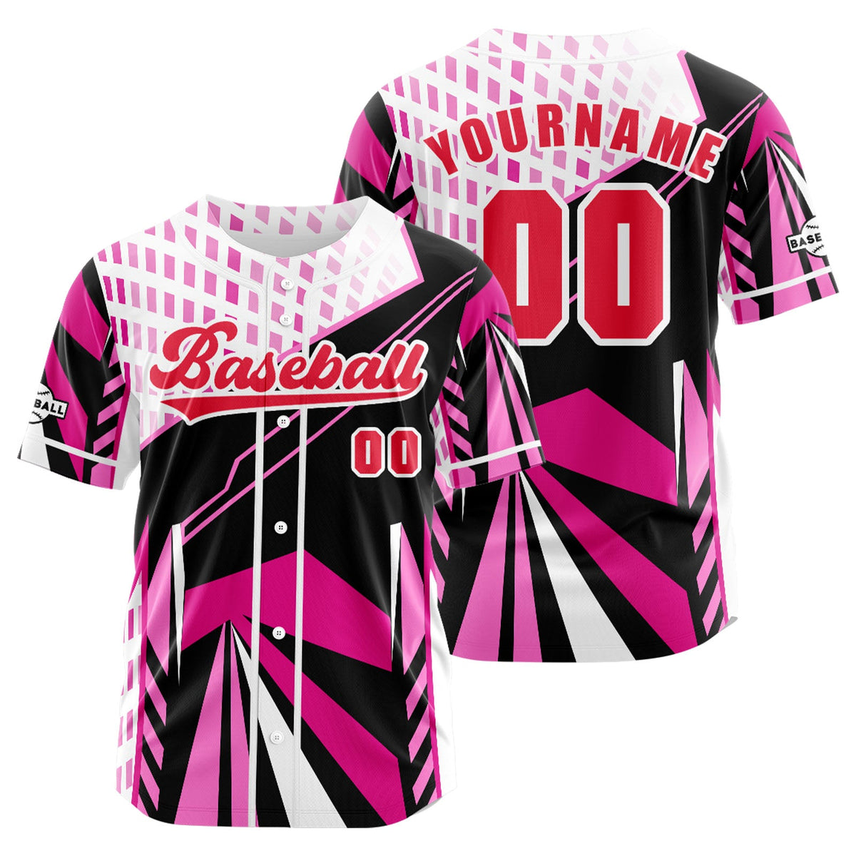 Camiseta de béisbol rosa personalizada con botones para hombre mujer adulto y joven Estampado de nombre número y logotipo