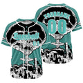Camiseta de béisbol azul y verde personalizada con nombre número y logotipo personalizados