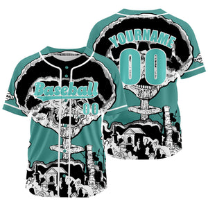 Camiseta de béisbol azul y verde personalizada con nombre número y logotipo personalizados