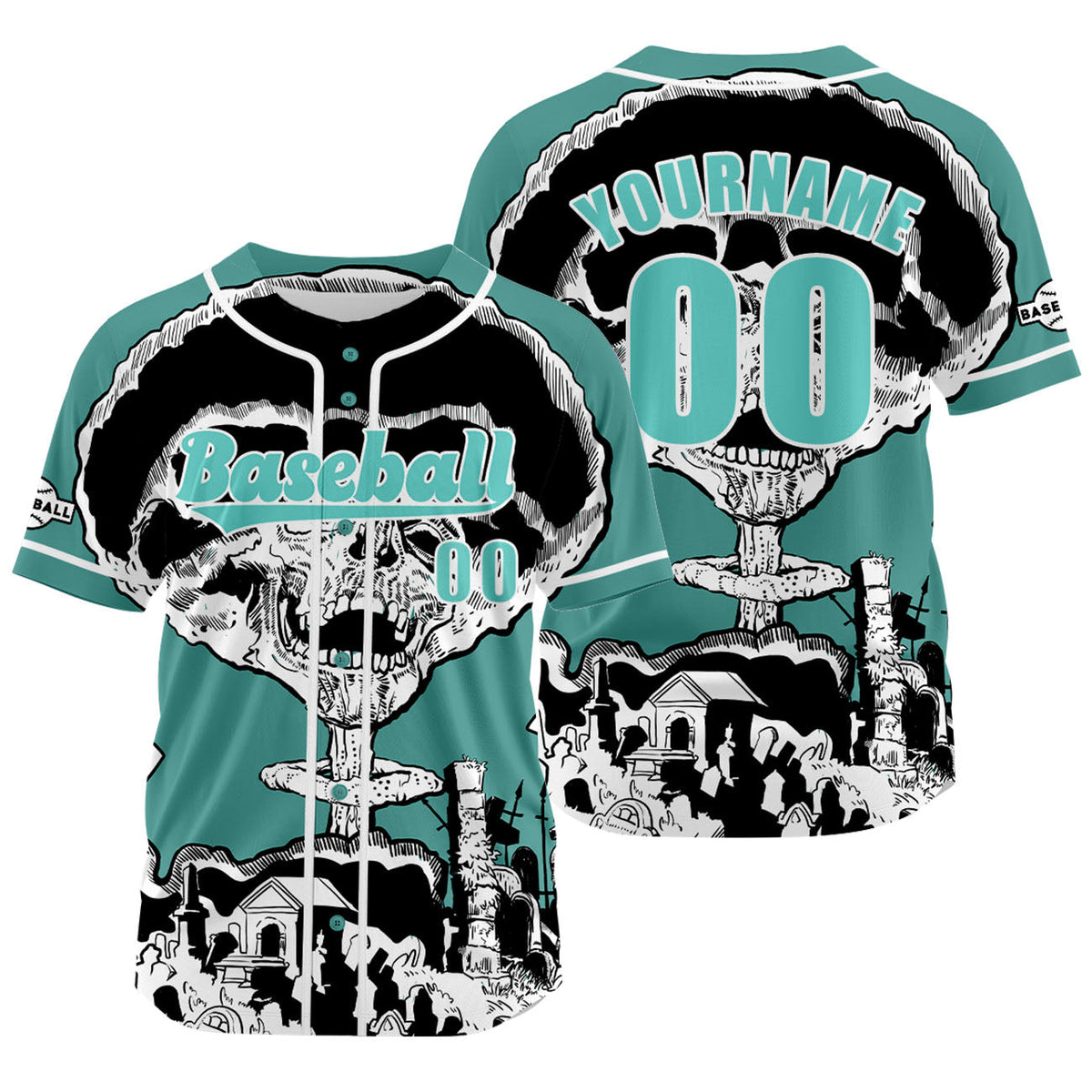 Camiseta de béisbol azul y verde personalizada con nombre número y logotipo personalizados