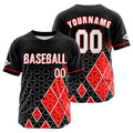 Camiseta de béisbol personalizada negra y roja con botones para hombre mujer adulto y joven Estampado de nombre número y logotipo