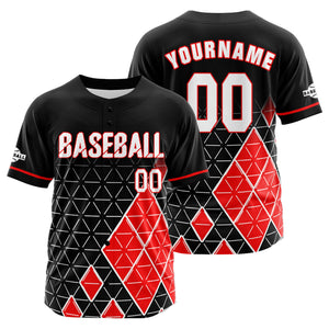 Camiseta de béisbol personalizada negra y roja con botones para hombre mujer adulto y joven Estampado de nombre número y logotipo