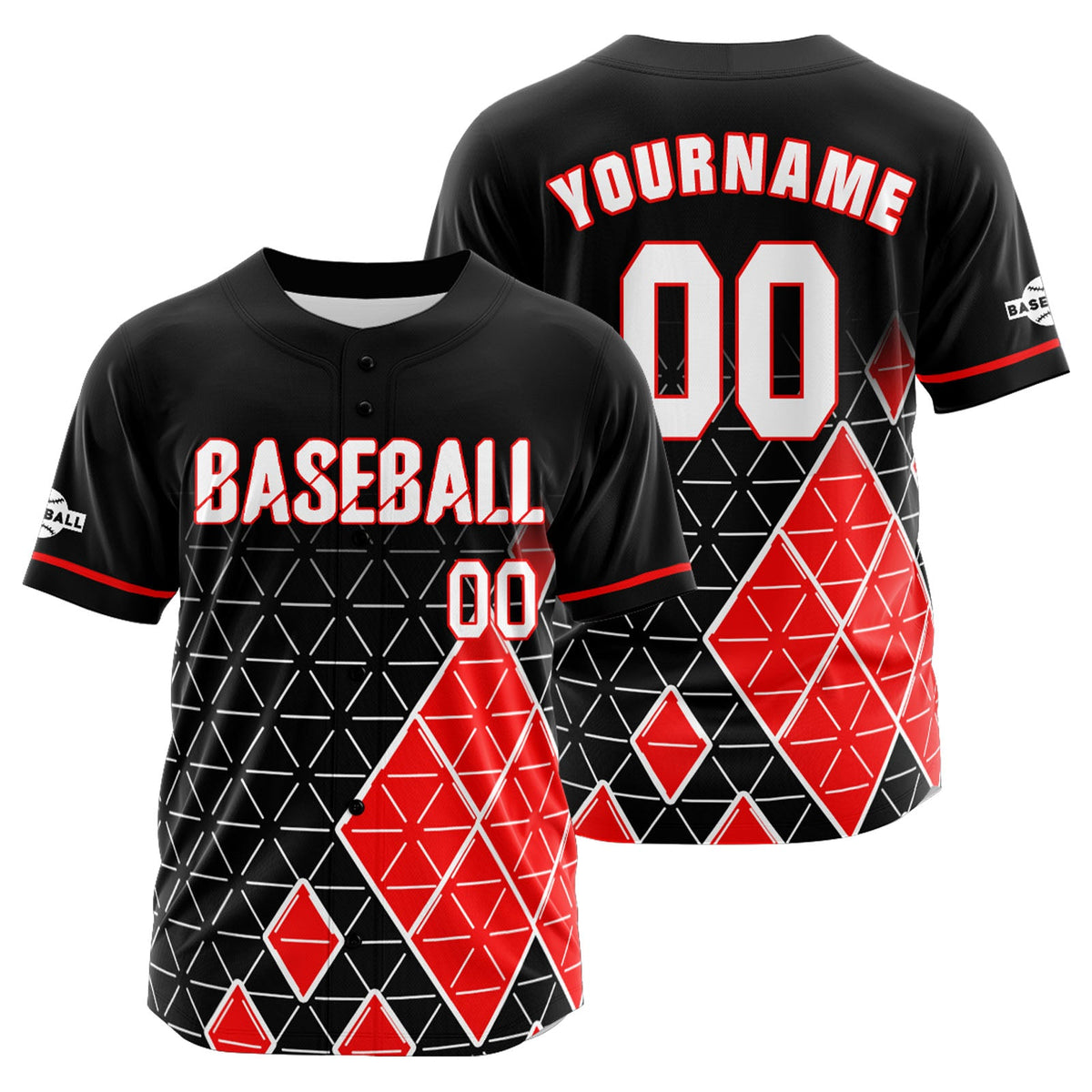 Camiseta de béisbol personalizada negra y roja con botones para hombre mujer adulto y joven Estampado de nombre número y logotipo