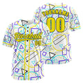 Camiseta de béisbol personalizada blanca y amarilla con botones para hombre mujer adulto y joven Estampado de nombre número y logotipo