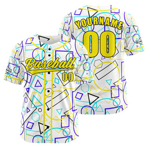 Camiseta de béisbol personalizada blanca y amarilla con botones para hombre mujer adulto y joven Estampado de nombre número y logotipo