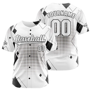 Camiseta de béisbol personalizada blanca y negra con botones para hombre mujer adulto y joven Estampado de nombre número y logotipo