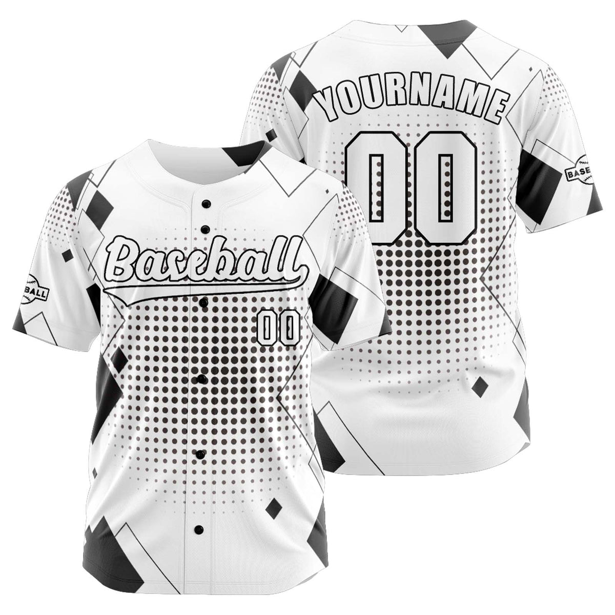 Camiseta de béisbol personalizada blanca y negra con botones para hombre mujer adulto y joven Estampado de nombre número y logotipo