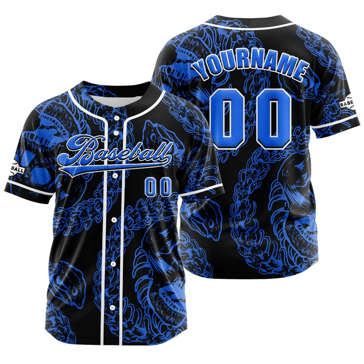 Camiseta de béisbol azul oscuro personalizada con botones para hombre mujer adulto y joven Nombre número y logotipo impresos