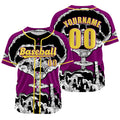 Camiseta de béisbol morada personalizada con nombre número y logotipo personalizados