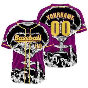 Camiseta de béisbol morada personalizada con nombre número y logotipo personalizados
