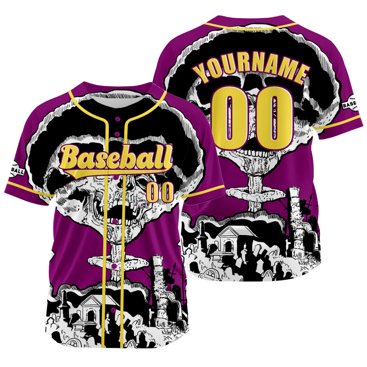 Camiseta de béisbol morada personalizada con nombre número y logotipo personalizados