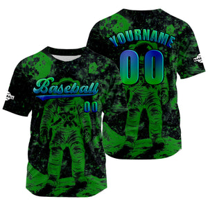 Camiseta de béisbol verde personalizada con nombre número y logotipo personalizados