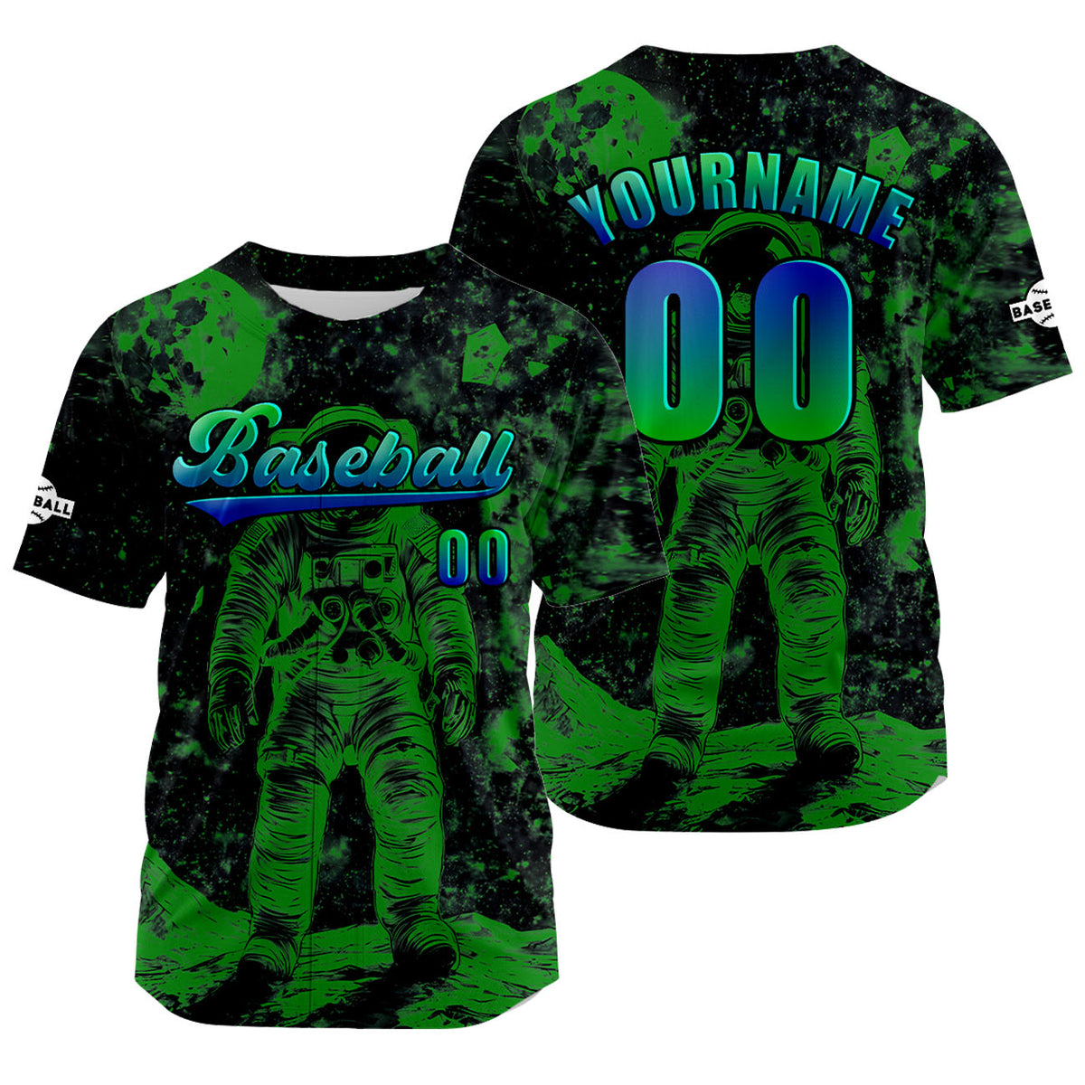 Camiseta de béisbol verde personalizada con nombre número y logotipo personalizados
