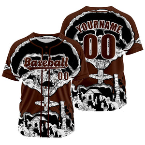 Camiseta de béisbol marrón personalizada con nombre número y logotipo personalizados